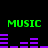 Green 'MUSIC' text and purple audio equalizer bars on a black background, with two identical horizontal pairs of elements.
