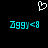 Pixelated cyan text 'Zggy<8' appears twice on a black background beneath a white heart outline, with no visible animation changes.