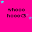 A bright pink background features repeated 'whooo hooo<3' text with animated star clusters shifting across the