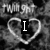 Animated icon with heart-shaped outline containing changing text and symbols over a textured background.