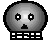 Four pixelated gray spherical heads with black bases display sequential eye and mouth changes across frames