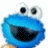 A 4-frame animated contact sheet showing a pixelated Cookie Monster face on the top-left with blue background text reading "Me", "Love", and "Cookies" across frames.