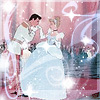 A static pixel art image shows a man in white formal attire holding a woman in a light blue gown, surrounded by pink and white sparkles against a soft pink background.