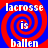 Four identical display a red and blue spiral background with white text reading "lacrosse is ballen" in pixelated font