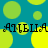 A static image with a blue background covered in yellow and green circles, featuring repeated text "ALBIA" in black serif font.