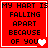 Red background with black pixelated text reading 'MY HART IS FALLING APART BECAUSE OF YOU' and a white heart symbol in the bottom-right corner of each