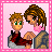 Pixel art of two characters on a pink background with text reading "I found a reason for me to change who I used to be a reason to start over new and the reason is you.."