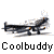 Animated contact sheet showing five sequential frames of a small dark aircraft icon with exhaust effects, each labeled "Coolbuddy" below in pixelated text.