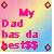 Pixelated icon with pink text reading 'My Dad has da best' on a gradient background of pink, yellow, green, and blue with four circular corner elements.
