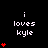 Pixelated text 'i loves kyle' in white with red heart symbols varying in quantity across a black background.