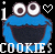 Animated contact sheet of Cookie Monster character with heart symbols and "COOKIES" text across multiple frames showing subtle animation changes in eyes, hearts, and text color.