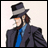 Pixelated anime-style character in fedora and suit with blue tie on left, adjacent to black background with white text "Anime IM" and stylized "cOm" logo on right.