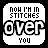 A 5x5 contact sheet of animated frames showing a pixelated text-based buddy icon with changing pink accents on the word 'STITCHES' and 'YOU'.