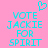 Pixelated cyan text on pink background reads 'VOTE JACKIE FOR SPIRIT' with a heart symbol above the left side of the text.