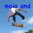 A pixelated image of a person performing a skateboard trick against a blue sky with clouds, overlaid with blue text reading "maia and kristyn rocks !!!!".
