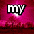 Four pixelated display text fragments over distinct backgrounds: 'my' on pink, 'name' on black-and-white, 'is' on blue swirls, and 'ella' on light blue