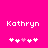 Pixelated text 'Kathryn' appears above a of five heart symbols on a bright pink background, with one central heart in light pink and four white hearts surrounding it