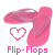 Two side-by-side pixelated images of pink flip-flops with a heart symbol and 'Flip-Flops' text below, differing in the heart's color.
