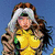 Four pixelated character portraits in a : top-left shows a woman in yellow with white headband, top-right a woman with red lips and green jacket, bottom-left a woman in black-and-white striped outfit, bottom-right a woman with red hair and green text 'Rogue'