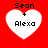Four identical heart-shaped icons with 'Sean + Alexa' text on red background, each showing slight pixel variation in heart outline and text rendering.
