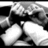 Black-and-white pixelated image of a person in motion with pink text reading "Tru9 Frande" on the right side.