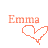 Six orange 'Emma' text labels above six distinct heart shapes on a white background, each heart rendered with pixelated outlines.