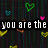 Pixelated text reads "you are thene that makmy heart bea" and "so hard ilove you<3" over a dark background with green, blue, and pink heart shapes and yellow curved lines.