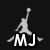 Pixelated grayscale icon shows a silhouetted figure in mid-air jump pose above bold white letters 'MJ' on black background.