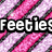 Pixelated pink and white striped background with text overlays and a heart symbol.