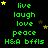 Green text on black background with yellow stars, displaying 'live laugh love peace H&A bfils' repeated in a pattern