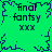 Green background with dark blue text reading 'final fantsy' and three horizontal lines, surrounded by a jagged border.