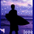Silhouette of a person with flowing cape against purple-hued starry sky and water, partial text 'love' visible at bottom.