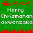 Green background with red pixelated borders and text reading "Merry Chrismahon akwanzaka" in white pixels, repeated twice vertically.