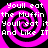 Pixelated text repeats over a pink and black spiral background in a static image.
