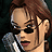 Animated contact sheet of Tomb Raider character Lara Croft in pixelated 48x48 frames showing facial expressions and partial body with a microphone prop.