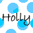 A static contact sheet of a 48x48 pixel buddy icon featuring repeated blue polka dots on white background with the text "Holly" in black handwritten-style font, displayed across three sampled frames showing slight variations in dot placement and text positioning.