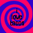 Four identical spiral patterns in pink and blue with black text reading "i love tacos" centered in each spiral.