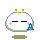 Four pixelated cartoon heads with closed eyes, orange antennae, and pink blush marks, each with distinct blue and cyan facial elements and a blue 'A' symbol.