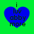 Blue heart-shaped icon with black text "i luv abby more" on green background, showing pixelated animation changes