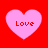 Four pink heart shapes on red background with 'Love' text in pixelated font, arranged in two of two hearts each