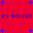 Red background with blue text and star shapes, static image showing repeated 'KU ROCKS!!!' phrases.