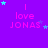 Purple background with pink text reading "I love JONAS" and scattered cyan and purple stars in various positions
