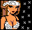Pixelated character with brown hair wearing white headband and bra, standing against black background with white X-shaped stars.