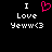 Pixelated text 'I Love Yeww<3' with a pink heart symbol replacing the word 'heart', displayed on black background.