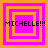 Four square display a repeating pattern of nested orange squares on bright pink backgrounds with "MICHELLE!!!" text in black pixelated font across each