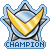 identical star-shaped icons with a blue border, yellow V-shaped center, and 'CHAMPION' text below, set against a gray background