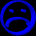 Blue pixelated emoticon with sad expression, circular head and body, displayed in three side-by-side views showing different angles.