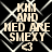 Black background with white geometric lines forming a pattern, overlaid text reading "KIM AND NED ARE SHERY" in light beige block letters and small heart symbols