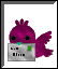 Purple pixelated fish avatar with black eyes and green mouth, holding a gray rectangular object with "Blink" text, on light gray background.