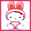 Hello Kitty in pink bunny ears and red outfit, with a separate view of the ears and 'year of the Rabbit' text.